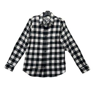 Corner Store Bodega - Men Long Sleeve Plaid Shirt - Black/White - Small